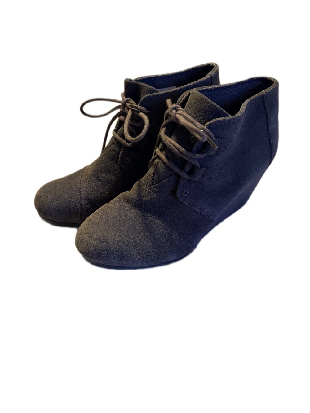 TOMS Kala Desert Wedge Booties Grey Suede Lace-Up Ankle Boots Women's Size 8